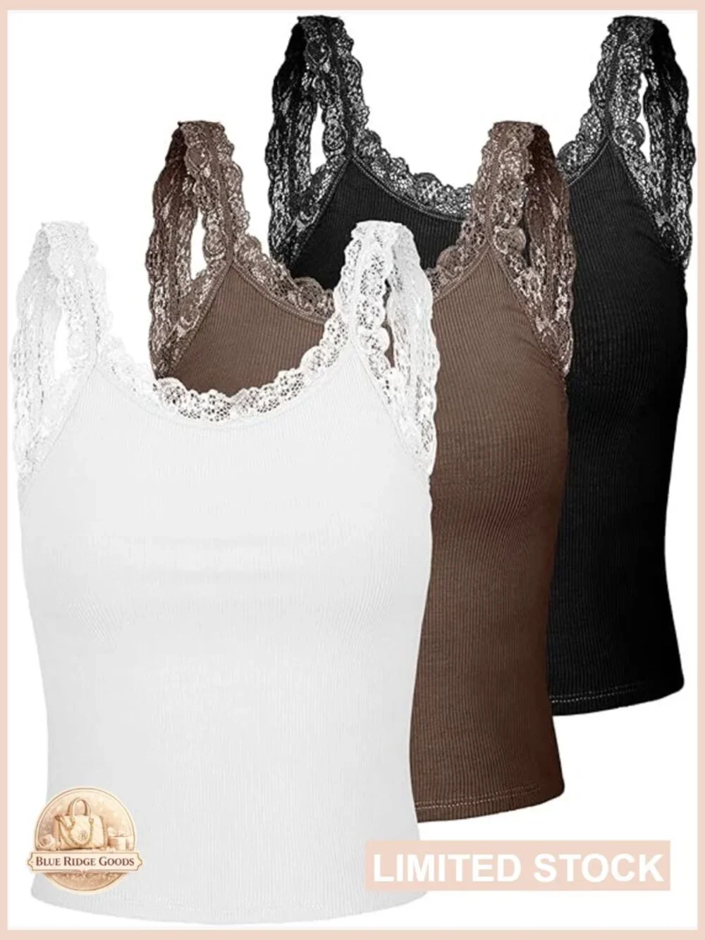 Lace Patchwork Tank Top Camisole Sleeveless Cami Crop Y2k Tops 3 Pack - Picture 1 of 7